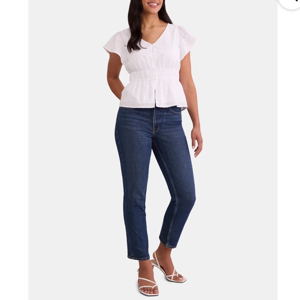NWT Time & Tru White Eyelet Button-Front Peplum Top XL - Picture 3 of 13